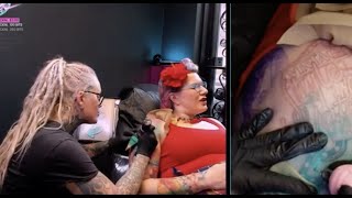 🔴Tattooing "The Green Hair Lady" Ingvill - Session 7⚡Tattoo Artist Electric Linda