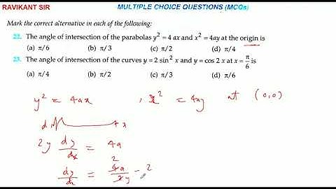 The angle of intersection of the parabolas y ^ 2 = 4ax and  (a) pi / 6(b) pi / 3(c) pi / 2(d) pi / 4
