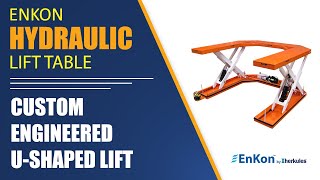 v1180 01 enkon custom engineered u shaped hydraulic scissor lift table ergonomic working height