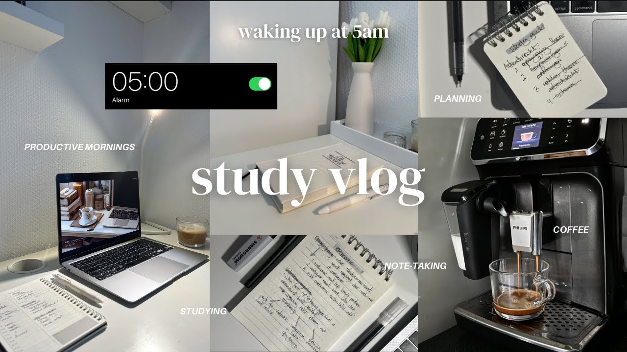 Study vlog | 5AM wake up, productive morning, studying, coffee & taking notes