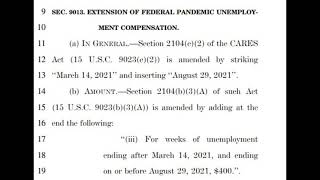 SEC. 9013 Extension of Federal Pandemic Unemployment Compensation FPUC Stimulus/COVID-19 Relief Bill