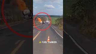 Fuel Tanker Flips and Explodes in Massive Fire on Highway 😱 #explode #tanker #accident