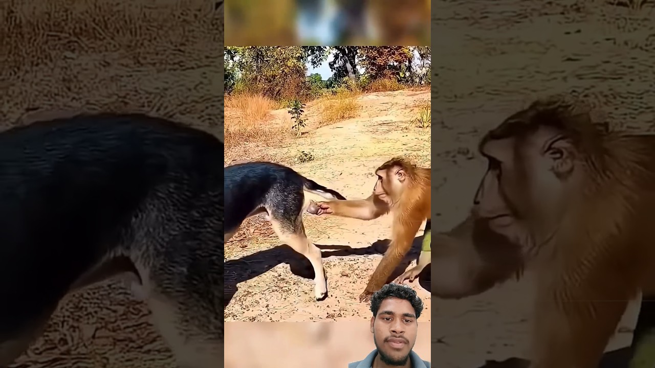 monkey and dog fight