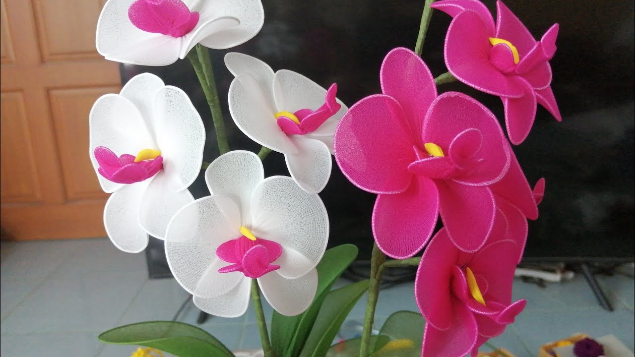 DIY ทำดอกกล้วยไม้ ฟาร์แลนด์ อ๊อฟซิส Stocking flower s orchids Nylon
