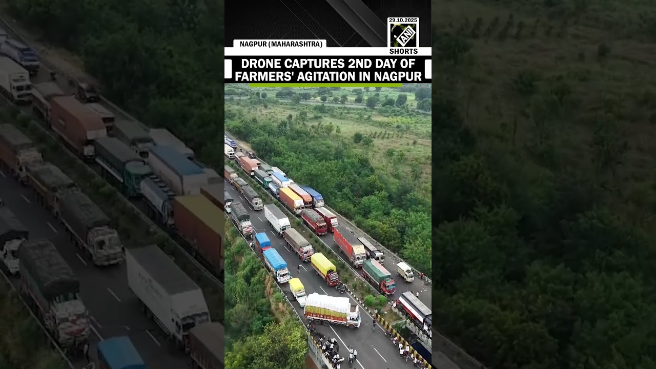 Drone visuals show massive farmers’ agitation led by Prahar Party leader Bacchu Kadu in Nagpur