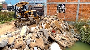 Wonderful New Landfill Project Mix! Using Dozer Pushing Stone Delete Flooded Area with Dump Trucks