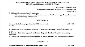 MPCE 022 IGNOU SOLVED ASSIGNMENT 2022 2023 | ENGLISH ASSESSMENT IN COUNSELLING AND GUIDANCE