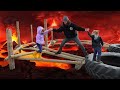 PUMPKiN CASTLE Slide  &  Hot Lava obstacle course!! Family Halloween tradition & floor is lava game!