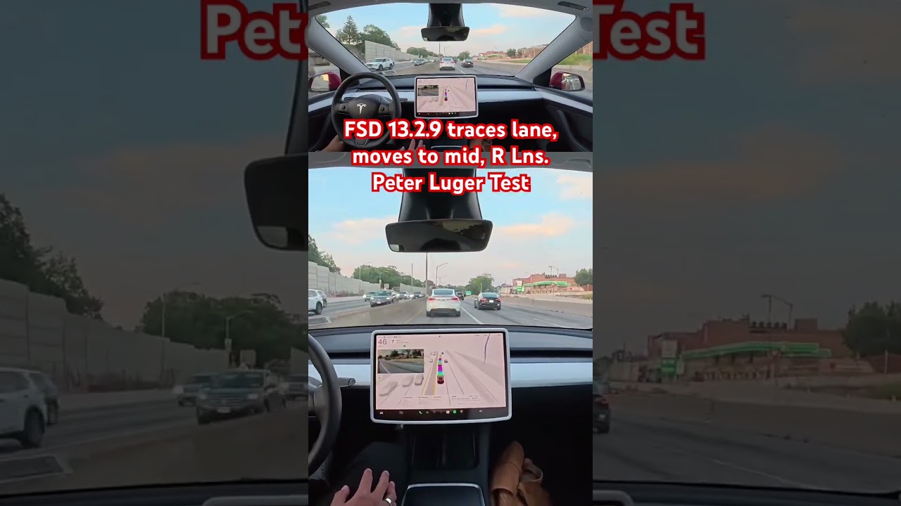 FSD 13.2.9 отслеживает полосу движения, перемещается в середину, R Lns. Тест Питера Лугера 
