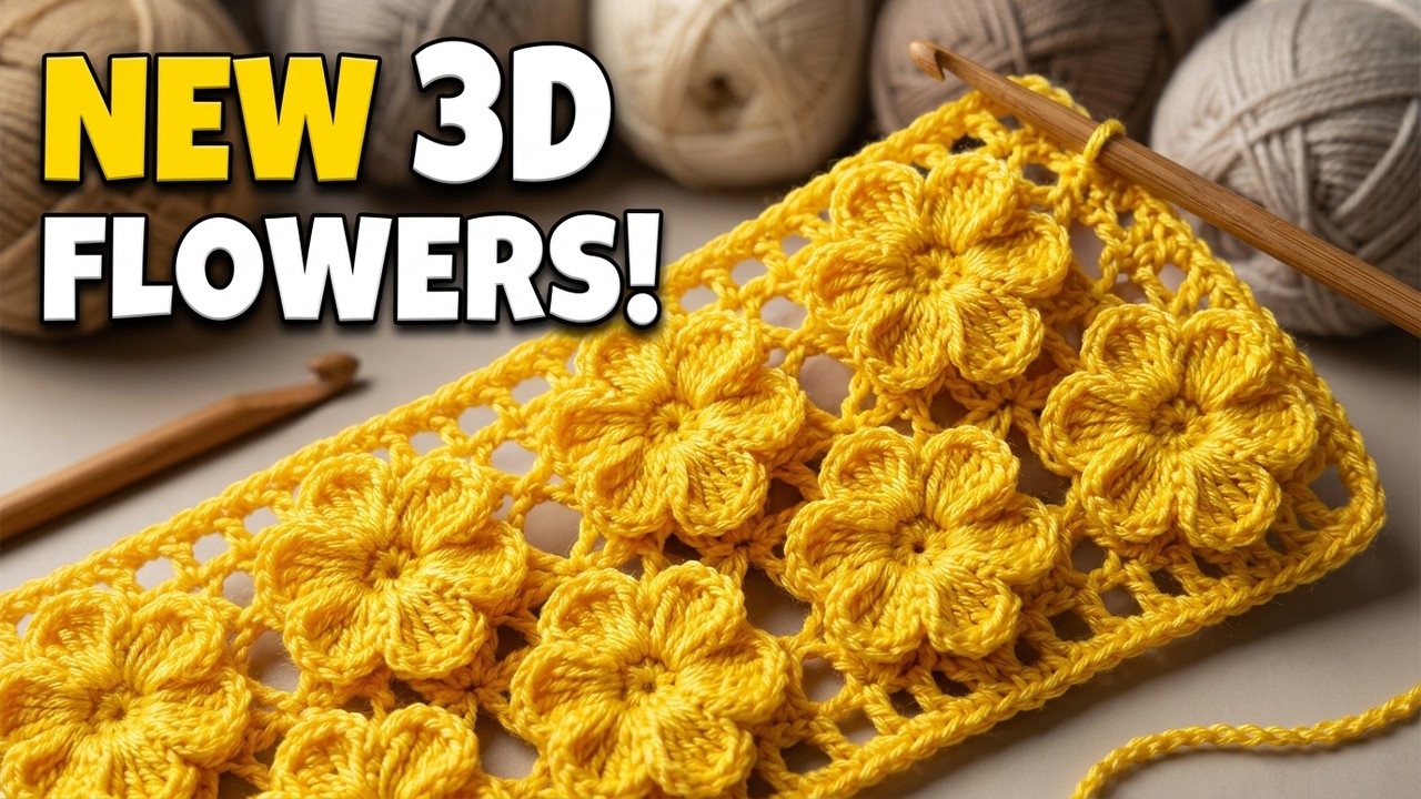НОВОЕ ОТКРЫТИЕ ✨ Потрясающий объемный цветочный узор, связанный крючком (легко повторяется для пл...