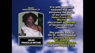 Helen Francillia Mitchel ~ Short Obituary