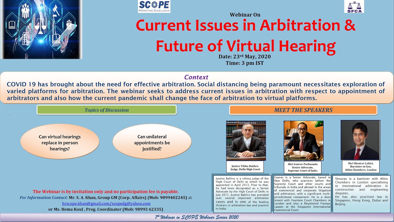 Webinar On Current Issues in Arbitration & Future of Virtual Hearings ...
