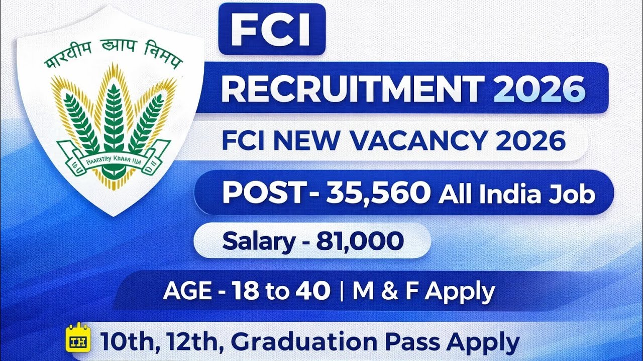 FCI Recruitment 2026 | fci new vacancy 2026 | Food department bharti 2026 | 10thPass Job | Govt Jobs