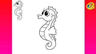 كيف ترسم حصان البحر للمبتدئين | تعليم الرسم | how to draw a seahorse for beginners