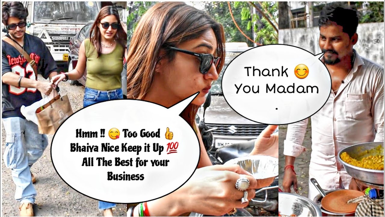 Surbhi Chandna with Boyfriend Karan R Sharma enjoys Pani Puri at a Chaat Stall in Juhu | Says Its 👌