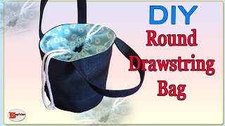 ROUND DRAWSTRING BAG | ROUND BOTTOM DRAWSTRING BAG TUTORIAL | RECYCLE JEANS INTO BAGS |OLD JEANS DIY