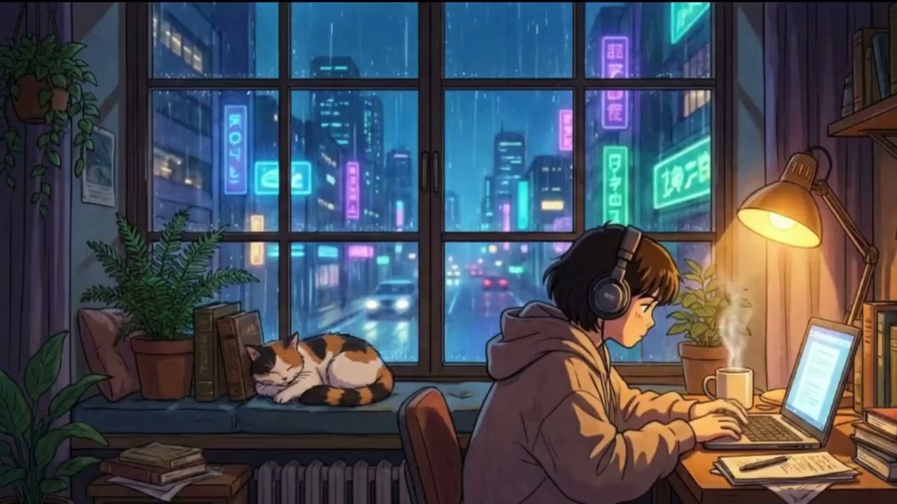 1 A.M Cozy Cyberpunk Room [lofi hip hop/chill beats] ~ beats to relax / study / code to