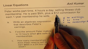 Linear Equation Earning with Time and Commission Wordproblem | MPM2D