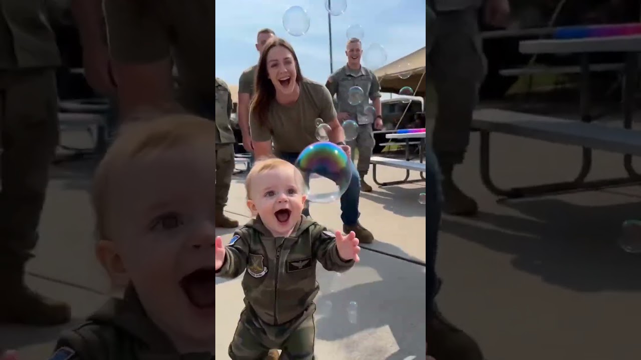 Military Squad Gets Upstaged by a Baby and Bubbles