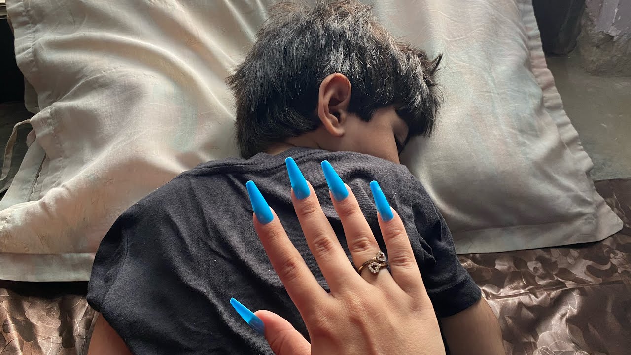 ASMR Scratching my brother with Long nails - Back scratching Head scratching