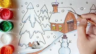 How to draw winter season scenery | Qish go'zallaigini chizish | Как нарисовать зиму