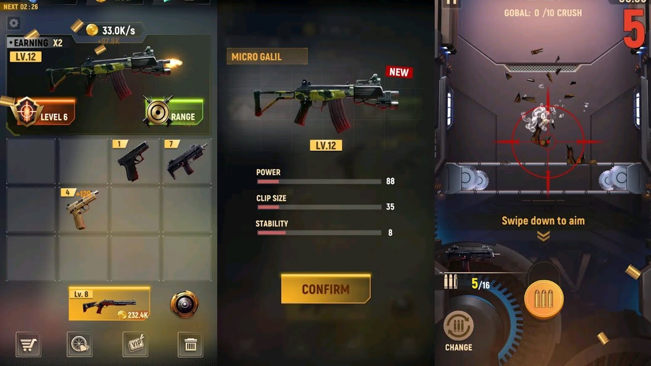 Idle Gun Tycoon  Android  A Short Gameplay Demo Unlocking Level No 8 Gun Casual, Merge Game