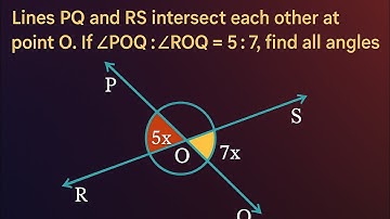 Lines PQ and RS intersect each other at point O. If ∠POQ : ∠ROQ = 5:7 , find all angles || #class9th