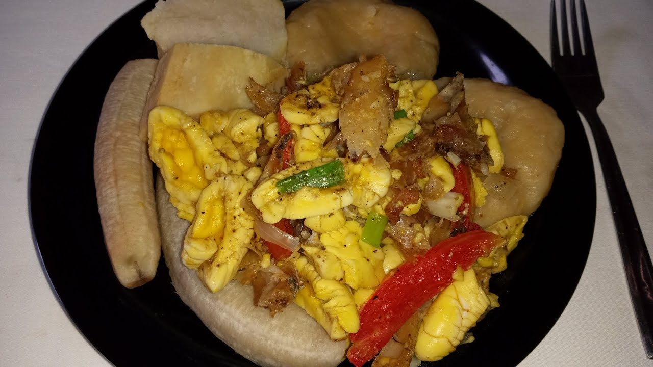 Jamaican National Dish Ackee And Salt Fish With Boiled Dumpling Yam And ...