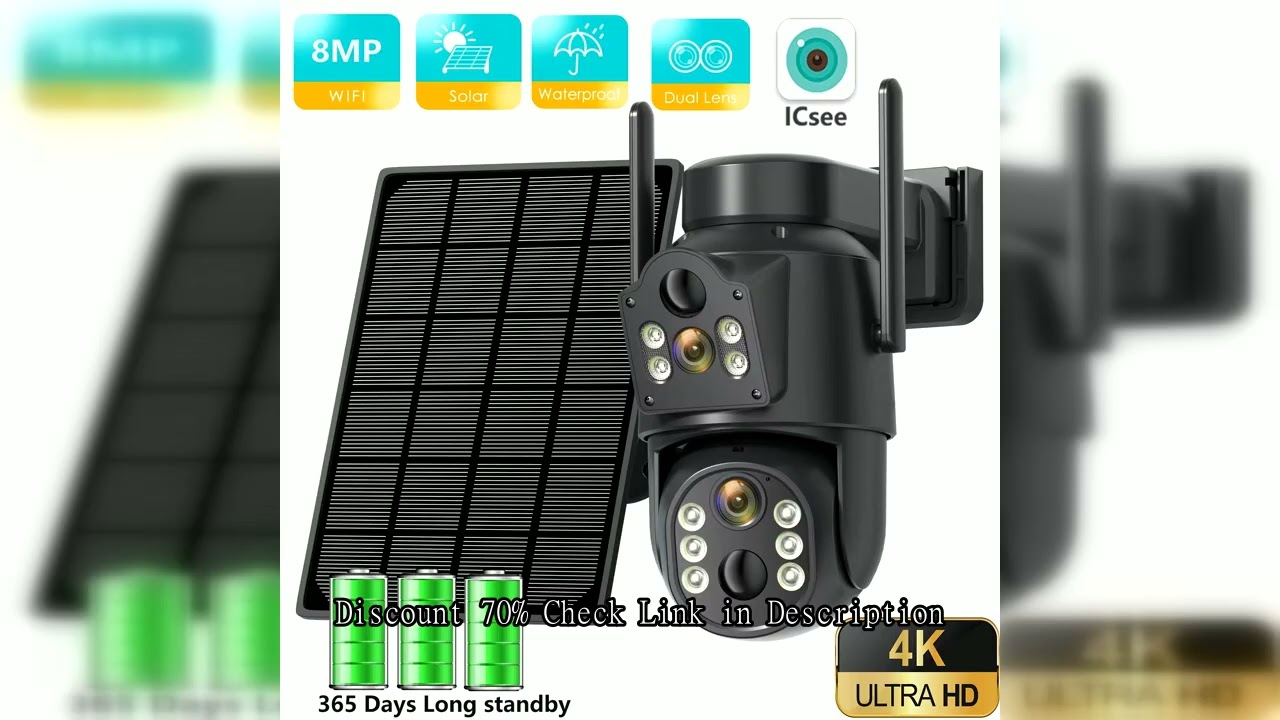 4K HD Solar WiFi Camera Outdoor Built-in Battery Dual Lens 2K Security Camera Solar Panel Wireless V