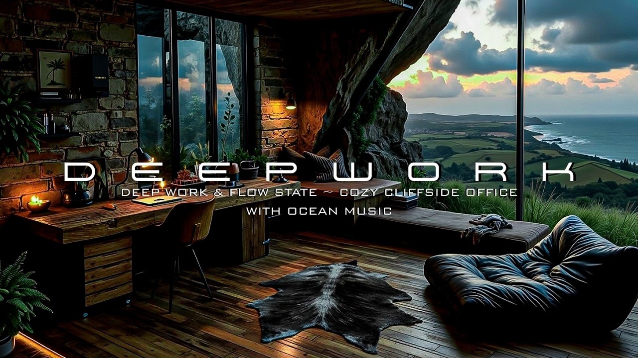 Глубокая работа и состояние потока ~ Уютный офис на скале с музыкой океана