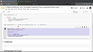 Python 3 - Einführung - Episode 6 - for-Schleife, if-Bedingungen und Funktionen. Beispiel Münzwürfe.