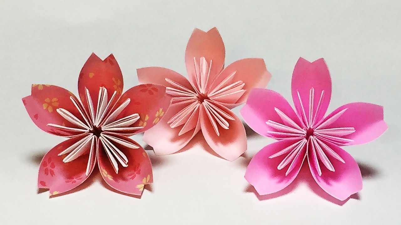 桜の折り紙 立体的な折り方 音声解説あり Origami Flower Cherry Blossoms Tutorial Youtube