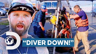 Diver Gets Pushed Back By Sewage When He Removes Blockage Sewer Divers