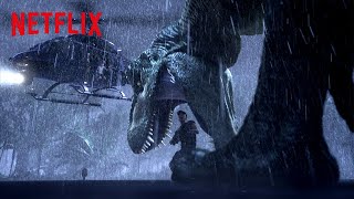 T-Rex Chopper Chase 🚁 Jurassic World Camp Cretaceous | Netflix After School