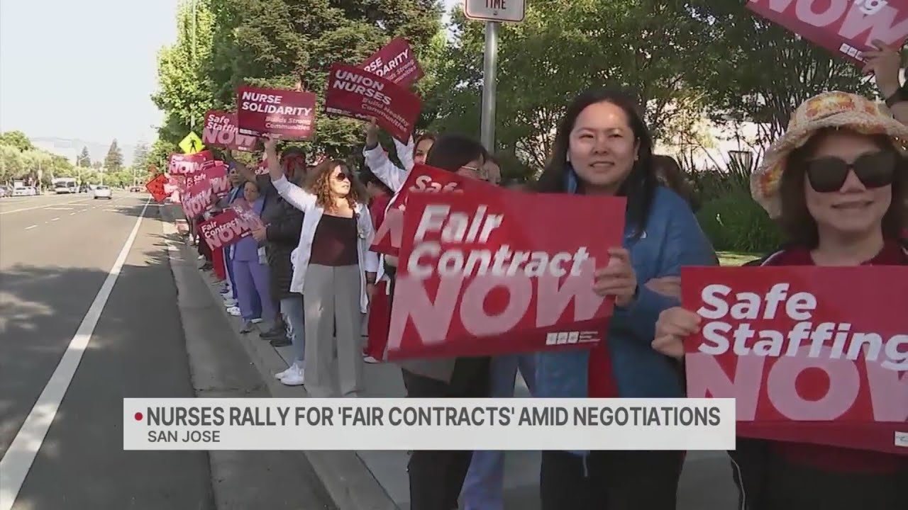 San Jose nurses rally for 'fair contracts' amid negotiations - YouTube