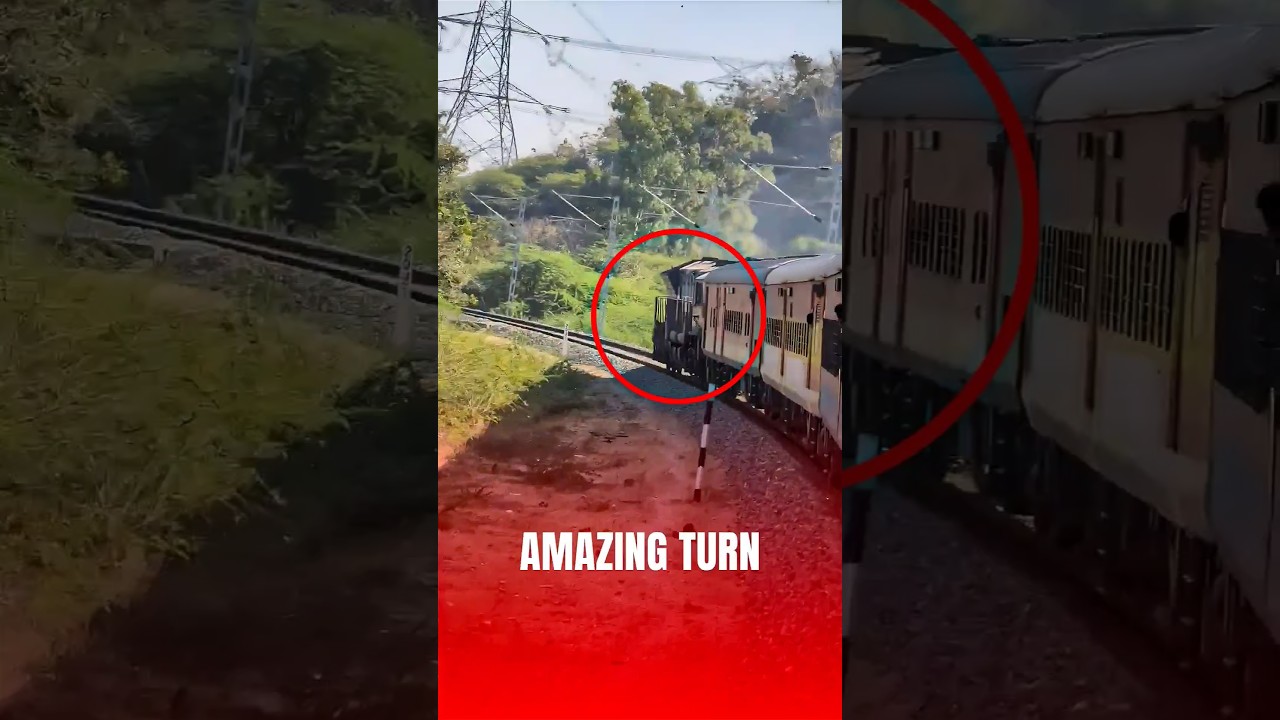 Train Takes Sharp Curve – Amazing Turn! 😍