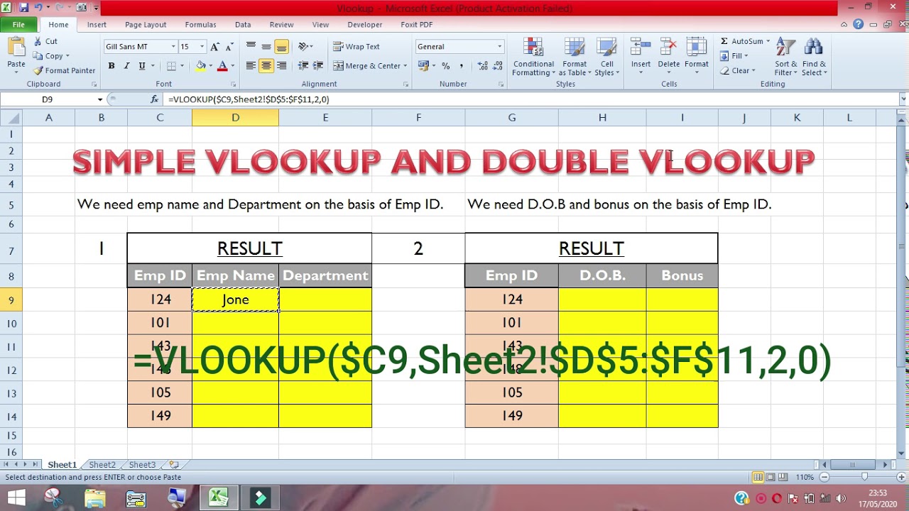 Using Vlookup In Multiple Worksheets