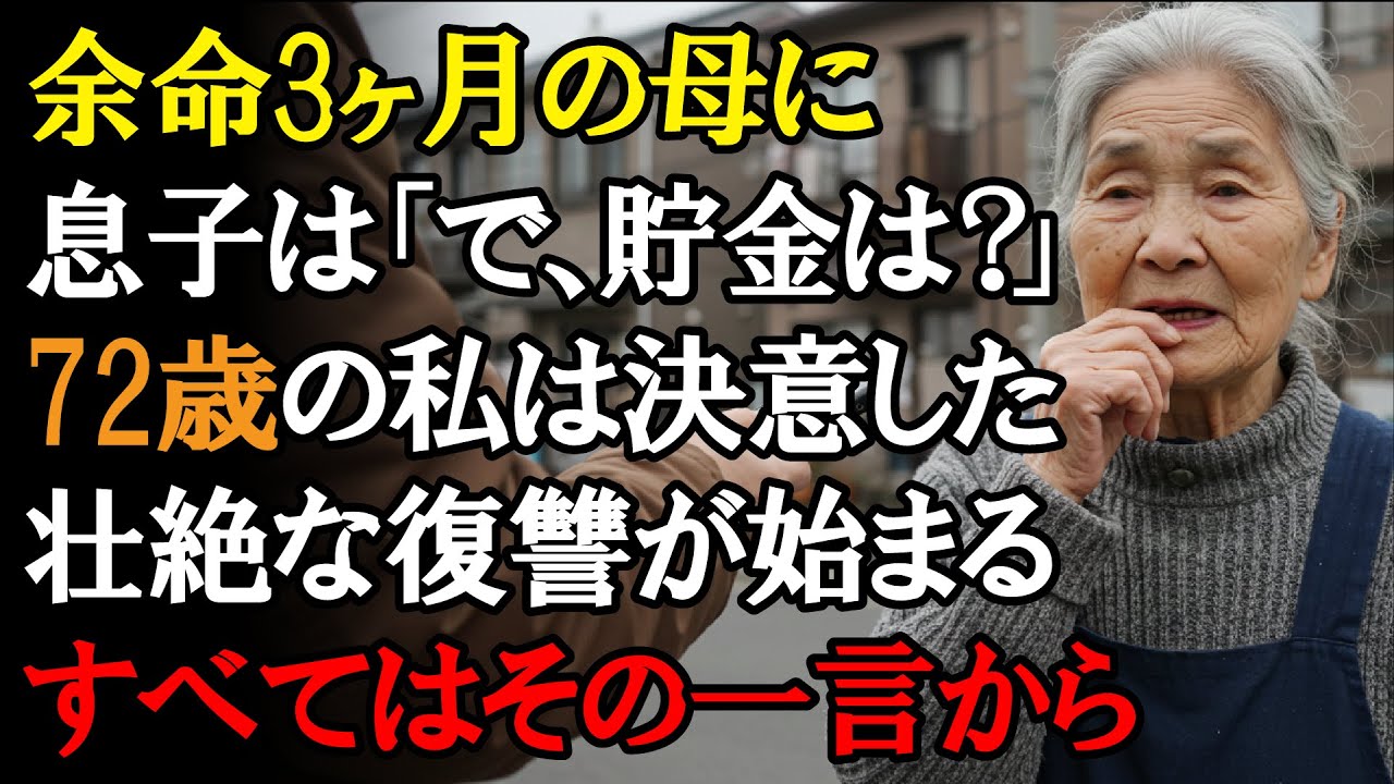 【本当にあった話】「余命3ヶ月」を宣告された私に息子が聞いたのは「貯金、いくらある？」。その日、72歳の母は彼らに一生忘れられない教訓を与えることを決意した【感動する話】