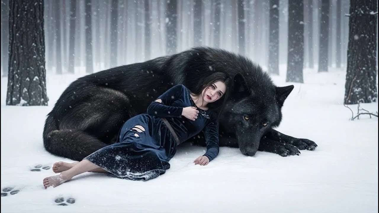 Ela Desabou na Neve Após Rejeição — Um Lobo Negro Gigante Se Enrolou Nela Para Aquecê-la