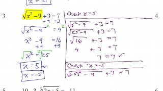 Day 7 HW   Solving Radical Equations Algebraically