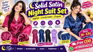 ✨ Solid Satin Night Suit Set | #stylish #comfortable #satin #nightwear #yt ✨🌙 Free COD +919959342116 screenshot 4