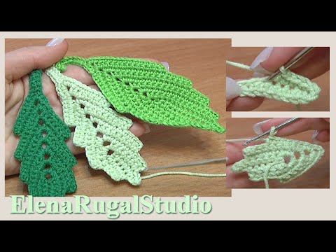 How To Crochet Two-Side Leaf With Chain Spaces Tutorial 1 Folha simples de crochê