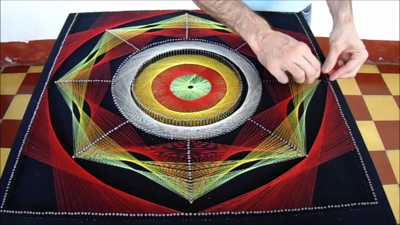 cuadro con hilos tensados con reloj, string art YouTube cuadro con hilos tensados con reloj, string art YouTube