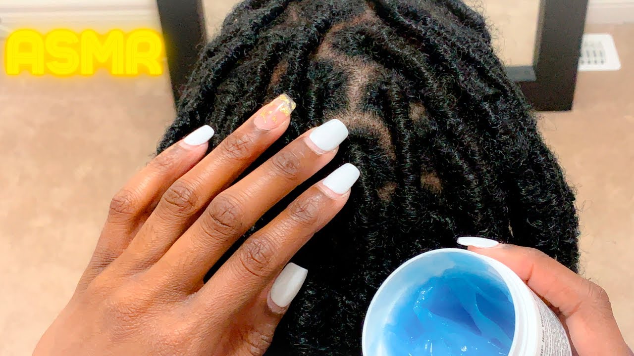 ASMR Real Person Scalp Oiling Between Faux Locs | Gum Chewing