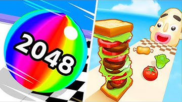 Ball Run 2048 🟠🟡🟣 vs 🍔🍖🌶 Sandwich Runner - All Level Gameplay Android,iOS