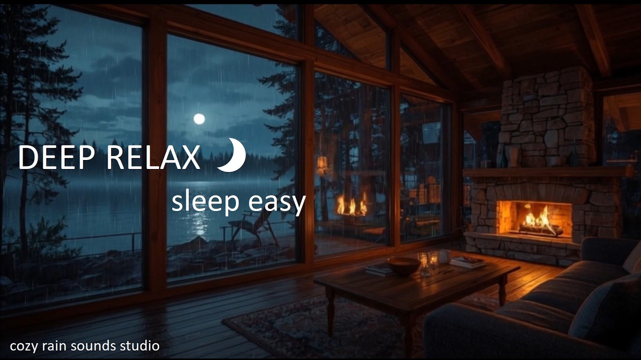Gentle Rain In A Cozy Cabin With Fireplace 5 hours 🌧️ | Cozy Rain Sounds for Sleep & Relaxation
