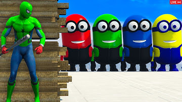 GTA 5 | Crazy Ragdoll - Spiderman On Rainbow Bridge With Minions (Funny Fails Compilations) 1