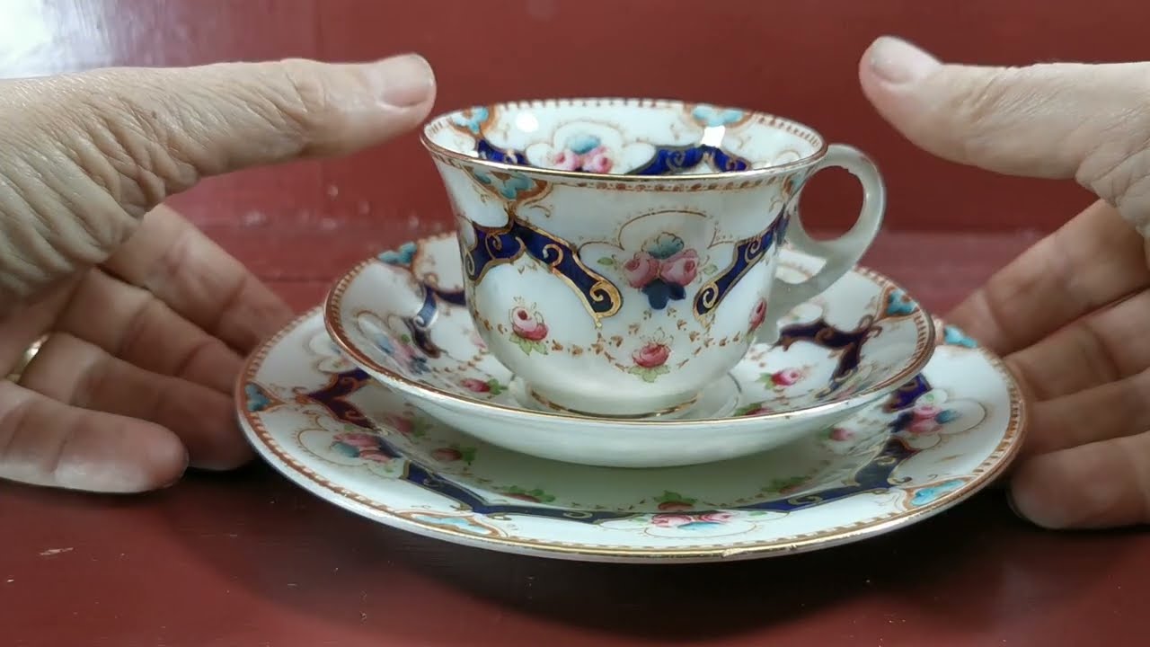 beswick theminstrel 陶器 Antique Beswick & Sons Warwick China 4662 Teacup Trio - YouTube