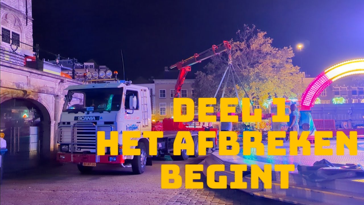 Afbouwen transport kermis Gouda 2025 Deel 1 het afbreken kan beginnen van 3