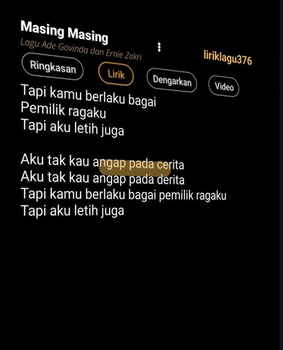 Masing Masing ||Lagu Ade Govinda dan Ernie Zakri #lirikvidio #lyrics #lirikchannel #liriklagu